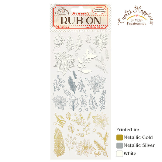 Rub-on Stickers, cm 10,16x21,6 - Create Happiness Christmas - poinsettia and leaves