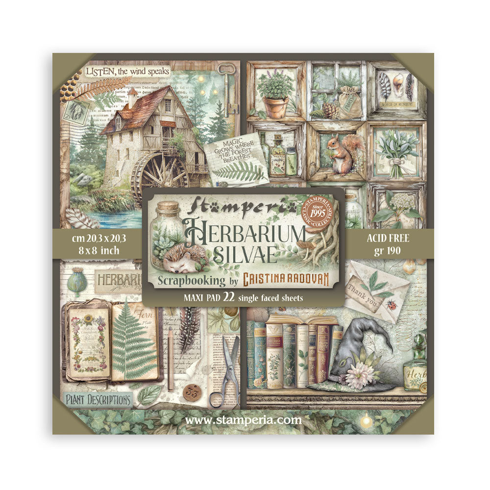 Scrapbooking Pad 22 sheets cm 20,3X20,3 (8"X8") Single Face Herbarium Silvae